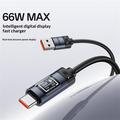 Yesido CA138C 66W Fast Charging USB-C Cable with Digital Display - 1.2m - Black