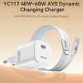 Yesido YC117 60W USB-C GaN Charger for iPhone 18 Pro, 18 Pro Max, Duo - White