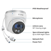 ZOSI C220 4MP Outdoor PoE Security Camera with AI Human Detection - White