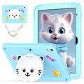 iPad 2022/2025 Cute Cat Hybrid Case with Kickstand - Light Blue