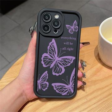 iPhone 12 Pro Butterfly Print TPU Case - Purple / Black