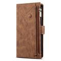 iPhone 13 Esseble Zipper Wallet Case with Wrist Strap - Brown