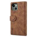 iPhone 13 Esseble Zipper Wallet Case with Wrist Strap - Brown