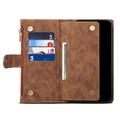 iPhone 13 Esseble Zipper Wallet Case with Wrist Strap - Brown