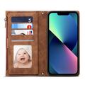 iPhone 13 Esseble Zipper Wallet Case with Wrist Strap - Brown