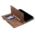 iPhone 13 Esseble Zipper Wallet Case with Wrist Strap - Brown