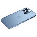 iPhone 13 Pro Max Metal Bumper with Tempered Glass Back - Blue