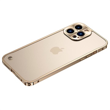 iPhone 13 Pro Max Metal Bumper with Tempered Glass Back - Gold