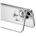 iPhone 13 Pro Max Metal Bumper with Tempered Glass Back - Silver