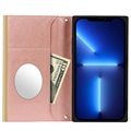 iPhone 13 Pro Wallet Case with Makeup Mirror - Rose Gold