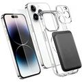 iPhone 14 Pro 4-in-1 MagSafe Protection Set with Card Holder - Clear / Black