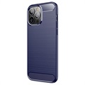 iPhone 14 Pro Max Brushed TPU Case - Carbon Fiber - Blue