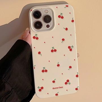 iPhone 14 Pro Max Cherry Pattern TPU Case - White