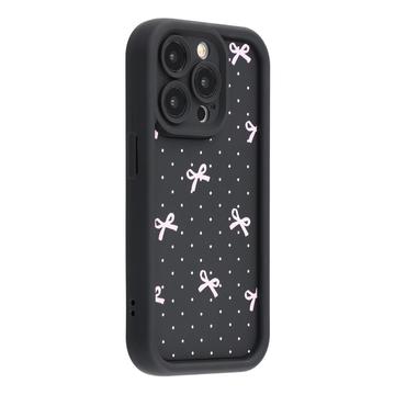 iPhone 14 Pro Stylish Shockproof TPU Case with Raised Edges - Black / Polka Dot Bow