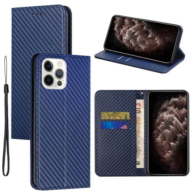 iPhone 14 Pro Wallet Case Carbon Fiber Blue