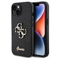 iPhone 15 Guess Fixed Glitter 4G Metal Logo Case - Black