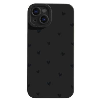 iPhone 15 Heart Pattern Slim TPU Case - Black