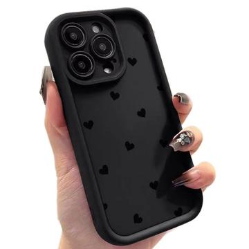 iPhone 15 Pro Heart Pattern Shockproof TPU Case with Raised Edges - Black