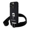 iPhone 15 Pro Karl Lagerfeld Saffiano Crossbody Metal Ikonik Case - Black
