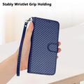 iPhone 15 Pro Max Premium Wallet Case with Strap - Carbon Fiber Texture - Carbon Blue
