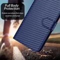 iPhone 15 Pro Max Premium Wallet Case with Strap - Carbon Fiber Texture - Carbon Blue