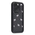 iPhone 15 Pro Stylish Shockproof TPU Case with Raised Edges - Black / Polka Dot Bow