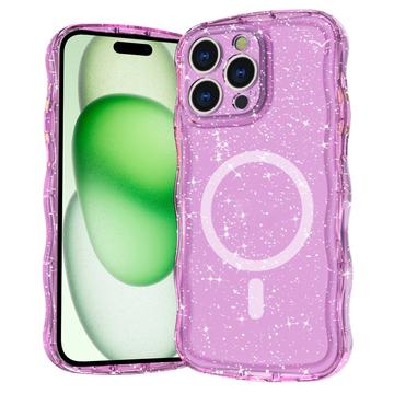 iPhone 15 Pro Wave-Edge Laser Glitter MagSafe Case - Translucent Pink