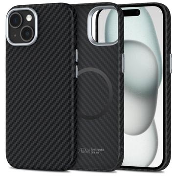 iPhone 15 Tech-Protect Ion Carbon Plastic Case - MagSafe Compatible - Black / Silver