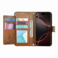 iPhone 16 Floral & Leaf Pattern Wallet Case with Zipper Pocket & Wrist Strap