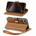 iPhone 16 Floral & Leaf Pattern Wallet Case with Zipper Pocket & Wrist Strap