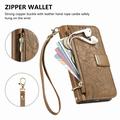 iPhone 16 Floral & Leaf Pattern Wallet Case with Zipper Pocket & Wrist Strap