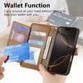 iPhone 16 Floral & Leaf Pattern Wallet Case with Zipper Pocket & Wrist Strap