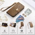 iPhone 16 Floral & Leaf Pattern Wallet Case with Zipper Pocket & Wrist Strap