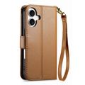 iPhone 16 Floral & Leaf Pattern Wallet Case with Zipper Pocket & Wrist Strap