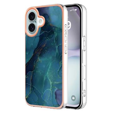 iPhone 16 Plus Marble Pattern Electroplated IMD TPU Case - Green