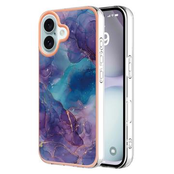 iPhone 16 Plus Marble Pattern Electroplated IMD TPU Case - Purple