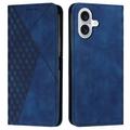 iPhone 16 Plus Rhombus Pattern Wallet Case with Magnetic Closure - Blue