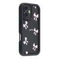 iPhone 16 Plus Stylish Shockproof TPU Case with Raised Edges - Black / Bow