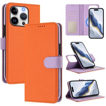 iPhone 16 Pro Detachable Wallet Case with MagSafe, RFID Protection & Hand Strap - Orange / Purple