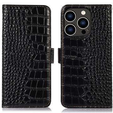 iPhone 16 Pro Max Crocodile Series Wallet Leather Case with RFID - Black