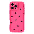 iPhone 16 Pro Max Heart Pattern Shockproof TPU Case with Raised Edges - Hot Pink