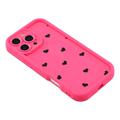 iPhone 16 Pro Max Heart Pattern Shockproof TPU Case with Raised Edges - Hot Pink