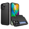 iPhone 16 Pro Max Hybrid Case with Slide Card Holder - Black