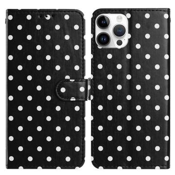 iPhone 16 Pro Max Polka Dot Pattern Wallet Case - Black