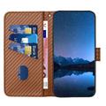 iPhone 16 Pro Max Premium Wallet Case with Strap - Carbon Fiber Texture - Carbon Coffee