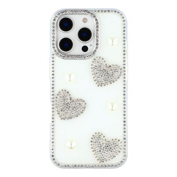 iPhone 16 Pro Max Sparkling Love and Pearl Hybrid Case - White