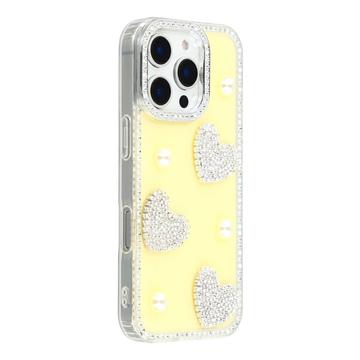 iPhone 16 Pro Max Sparkling Love and Pearl Hybrid Case - Yellow