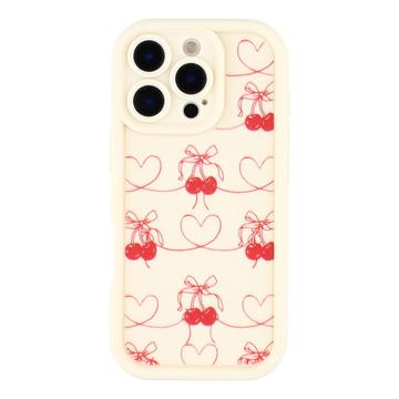 iPhone 16 Pro Max Stylish Shockproof TPU Case with Raised Edges - White / Bow-Tied Cherries