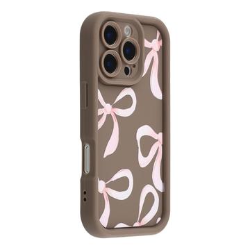 iPhone 16 Pro Max Stylish Shockproof TPU Case with Raised Edges - Brown / Big Bow