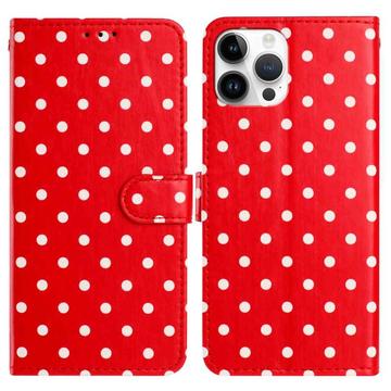 iPhone 16 Pro Polka Dot Pattern Wallet Case - Red